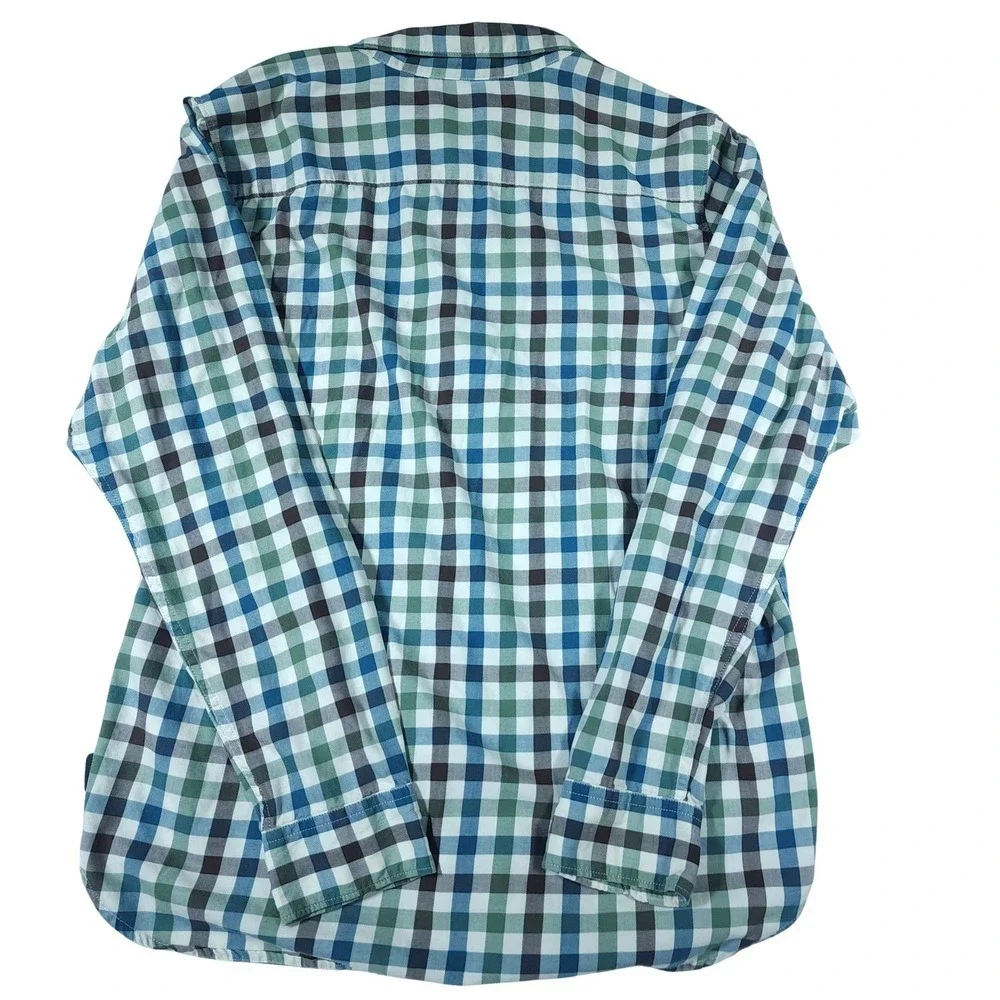 The North Face Mens Long Sleeve Gingham Button Up Shirt Large L Blue Green Brown